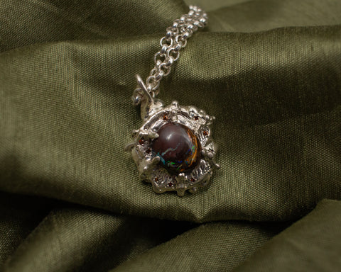 This but More: Silver Pendant with “Boulder” Opal and Cognac Diamonds [NAFF022]